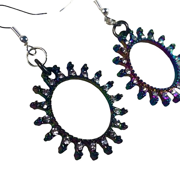 Circle rainbow stone earrings, kinda like a sun design - Picture 1 of 7